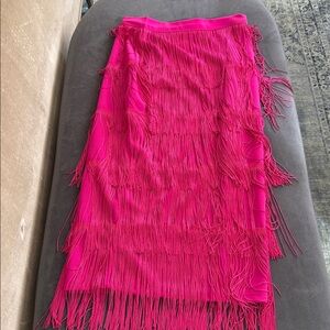 Women’s Vibrant Pink Fringe High-Waisted Skirt